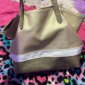 Golden brown and white leather purse